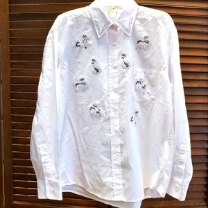 Vintage Cactus California Embroidered Cat Blouse Button Down Shirt Rhinestones